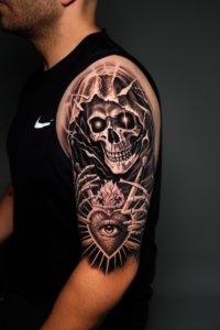 black and grey tattoo sleeve