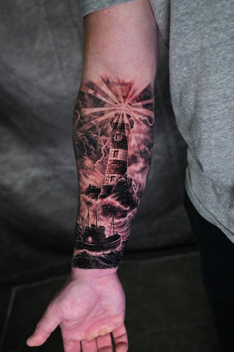 black and grey tattoo half sleeve