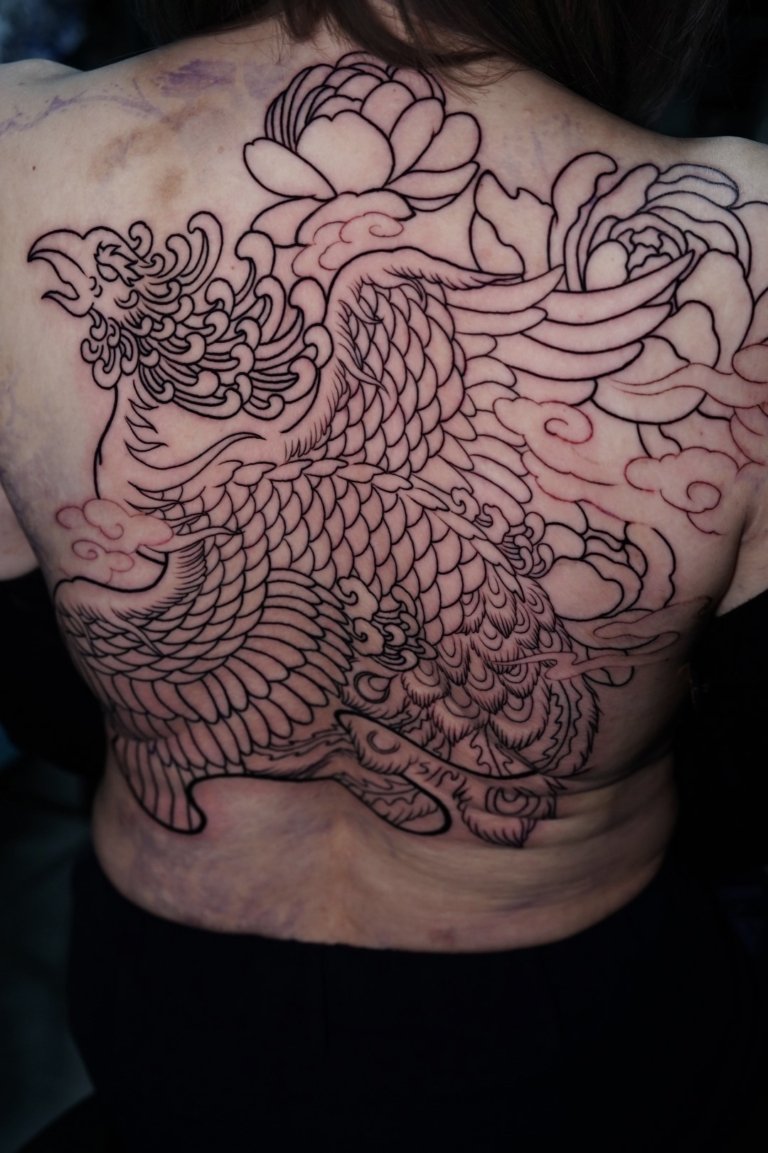 fine line tattoo full back