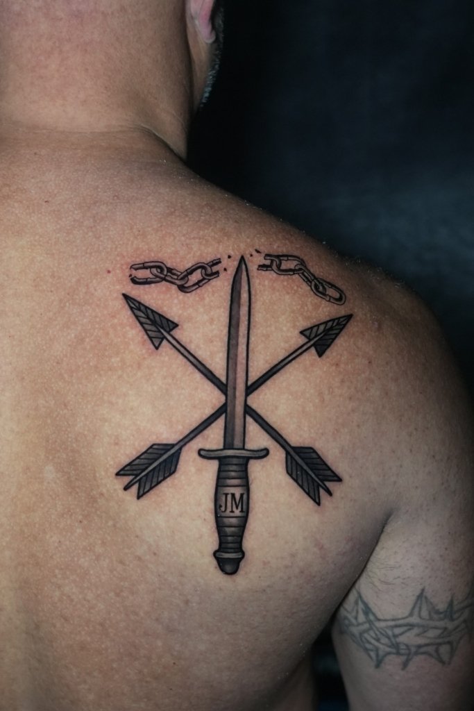 fine line tattoo on upper back