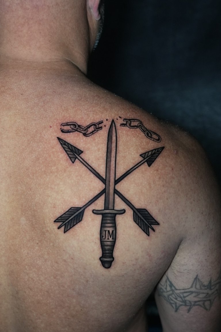 fine line tattoo on upper back