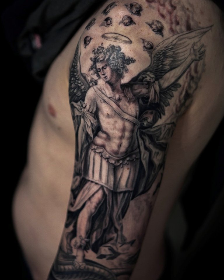 angel tattoo left sleeve san antonio
