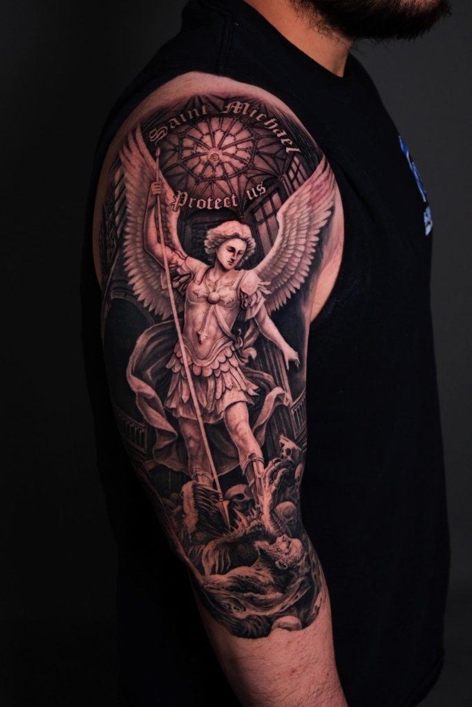angel tattoo right full sleeve