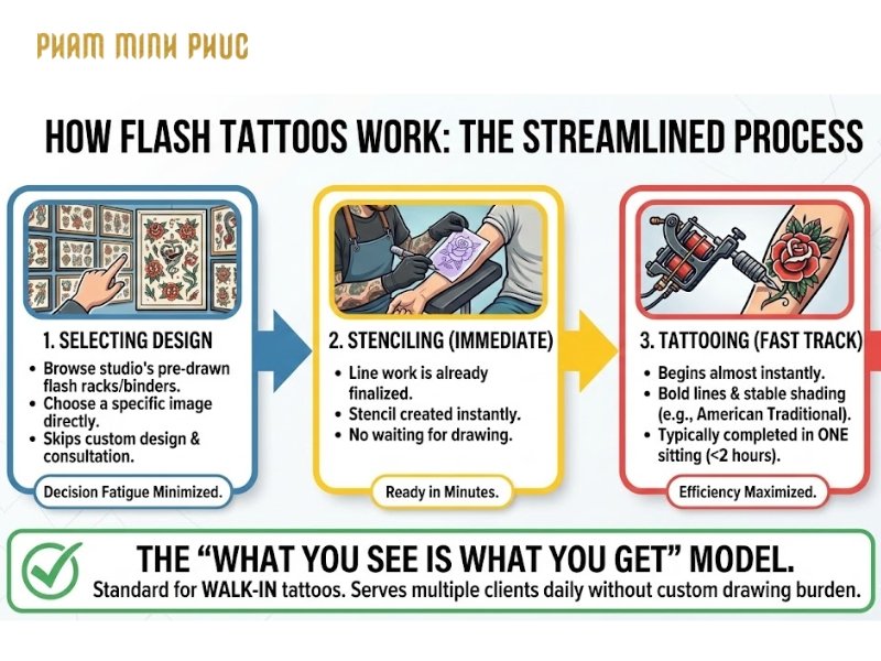 3 steps of flash tattoo process