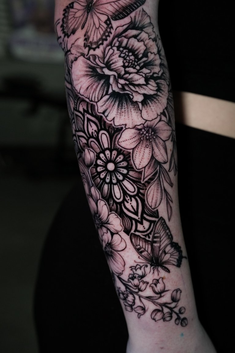 geometric tattoo on right arm