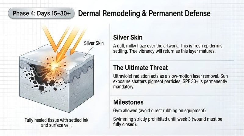 Day 15 30 and later in tattoo aftercare