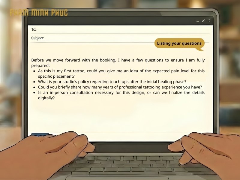 List your questions for the tattoo artist in your email