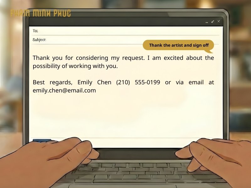 thank the artist and sign off your email