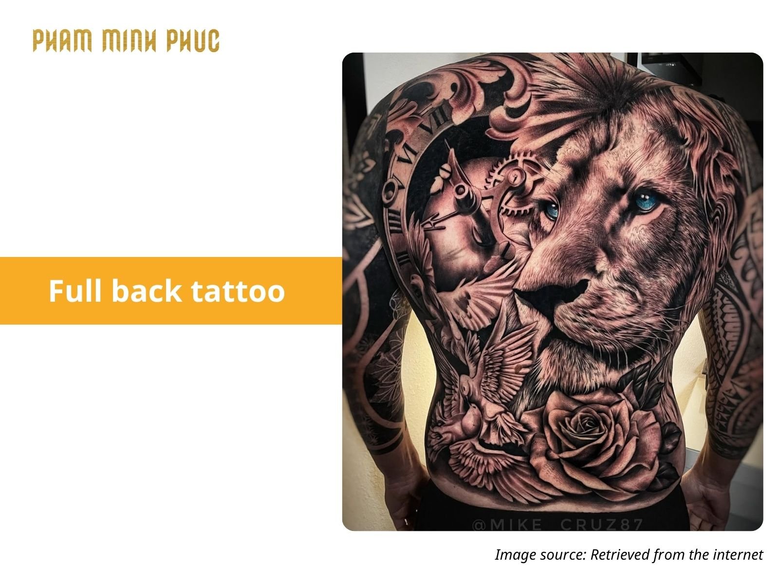 black and gray lion full back tattoo
