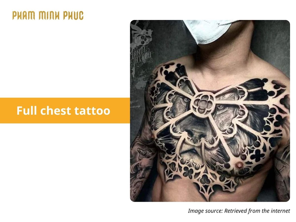 Black and grey full chest tattoo