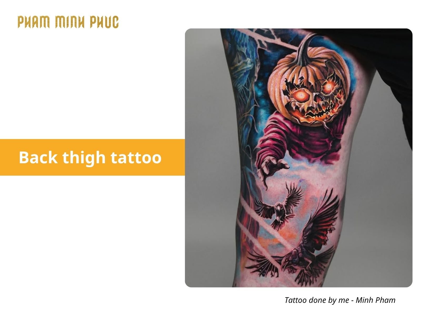 color back thigh tattoo