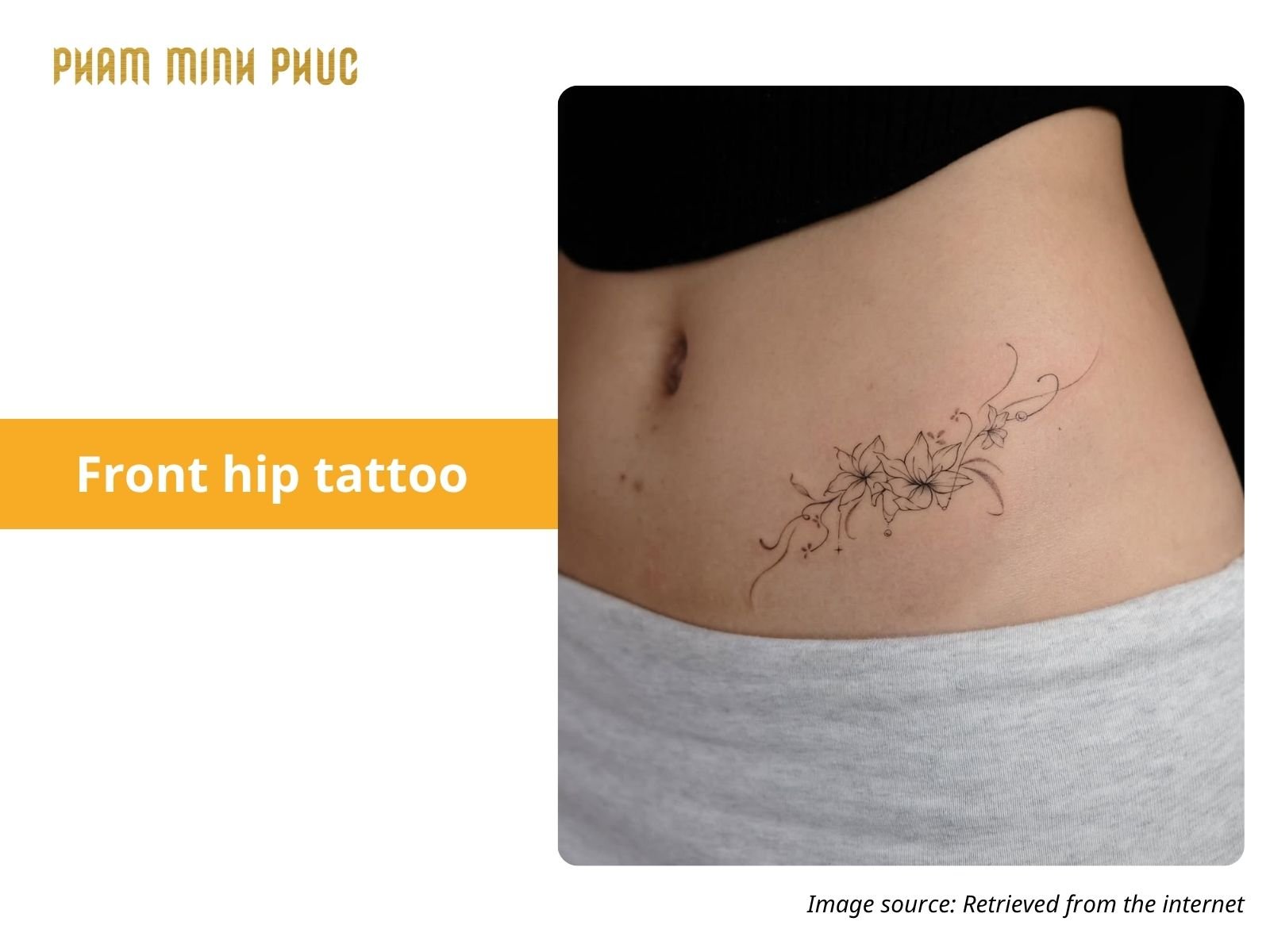 floral fineline front hip tattoo