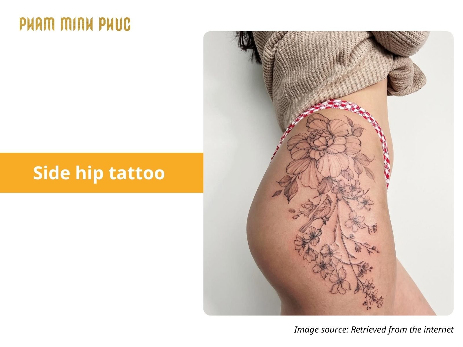 floral fineline side hip tattoo