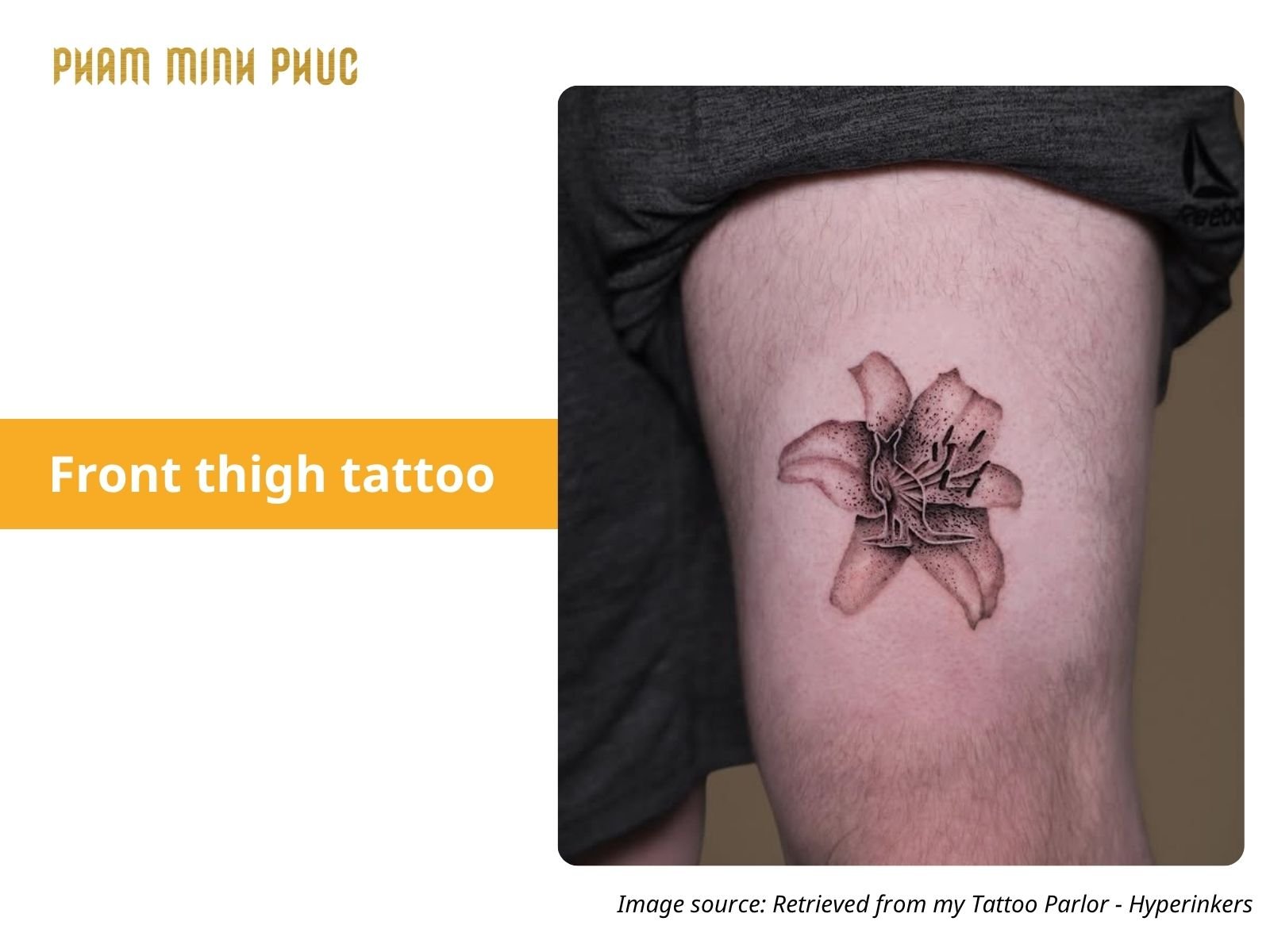 floral front thigh tattoo