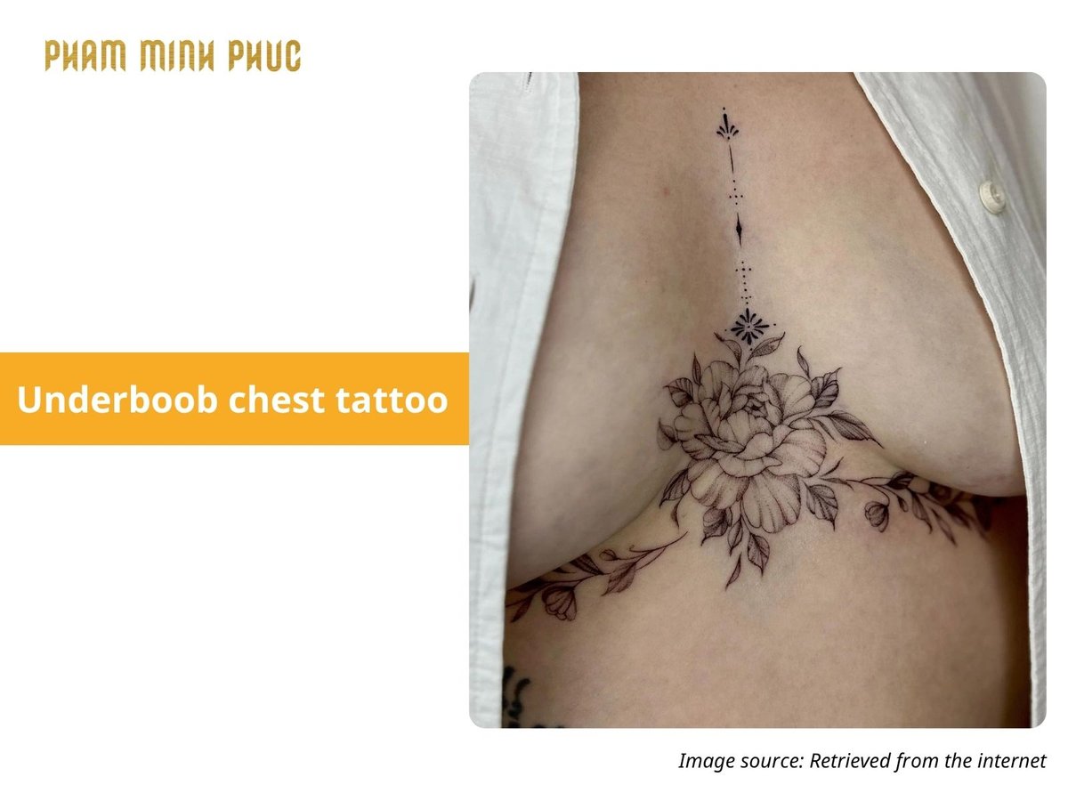 floral underboob chest tattoo idea