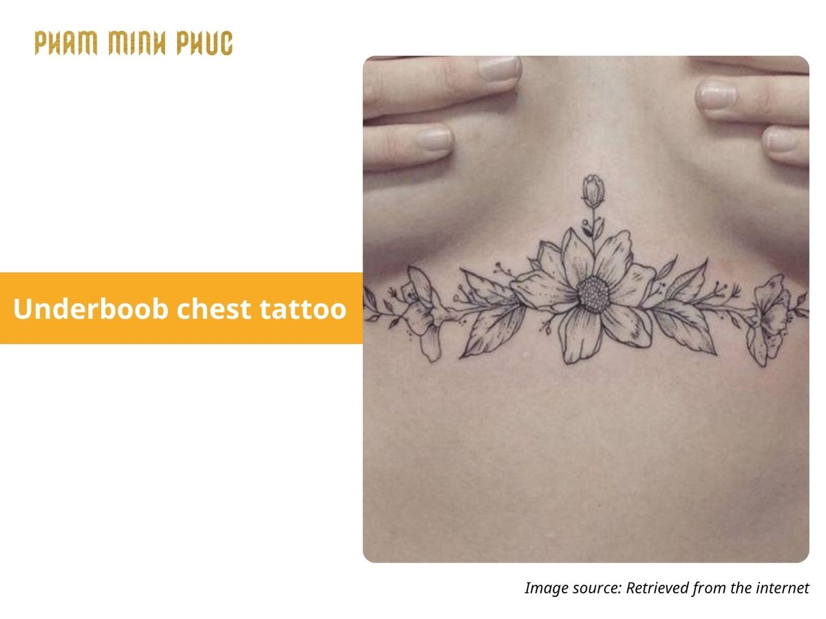 floral underboob chest tattoo