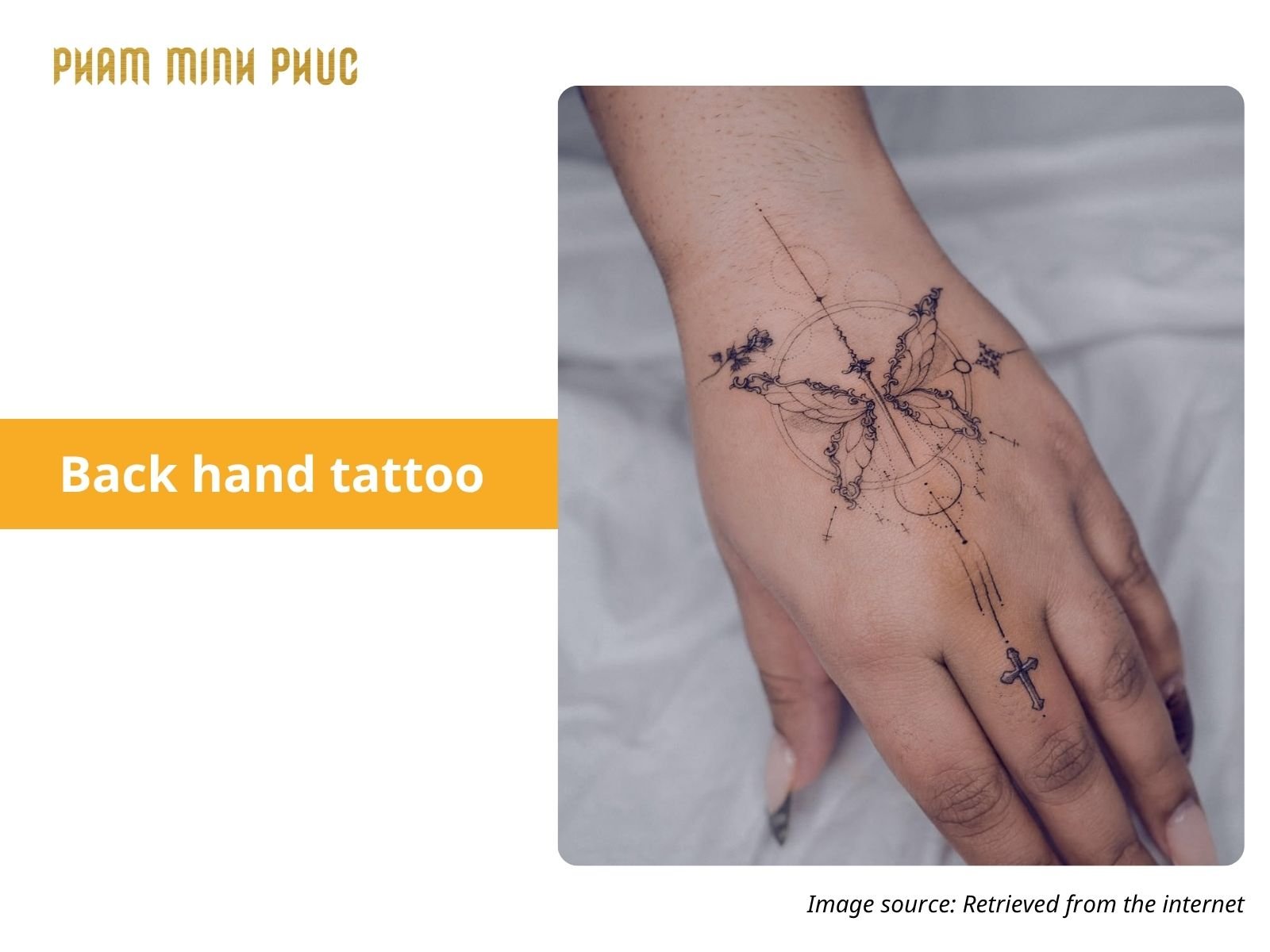 geometric butterfly back hand tattoo