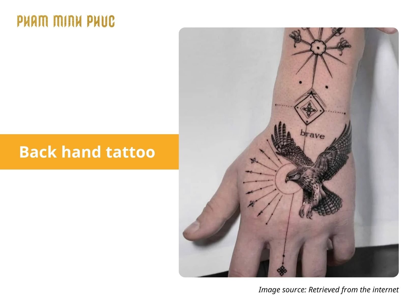 geometric eagle back hand tattoo