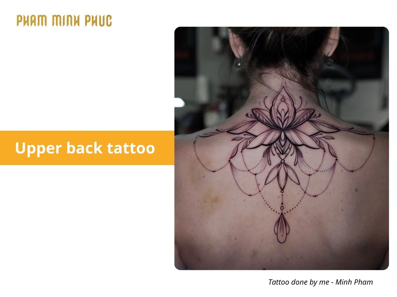 geometric upper back tattoo woman