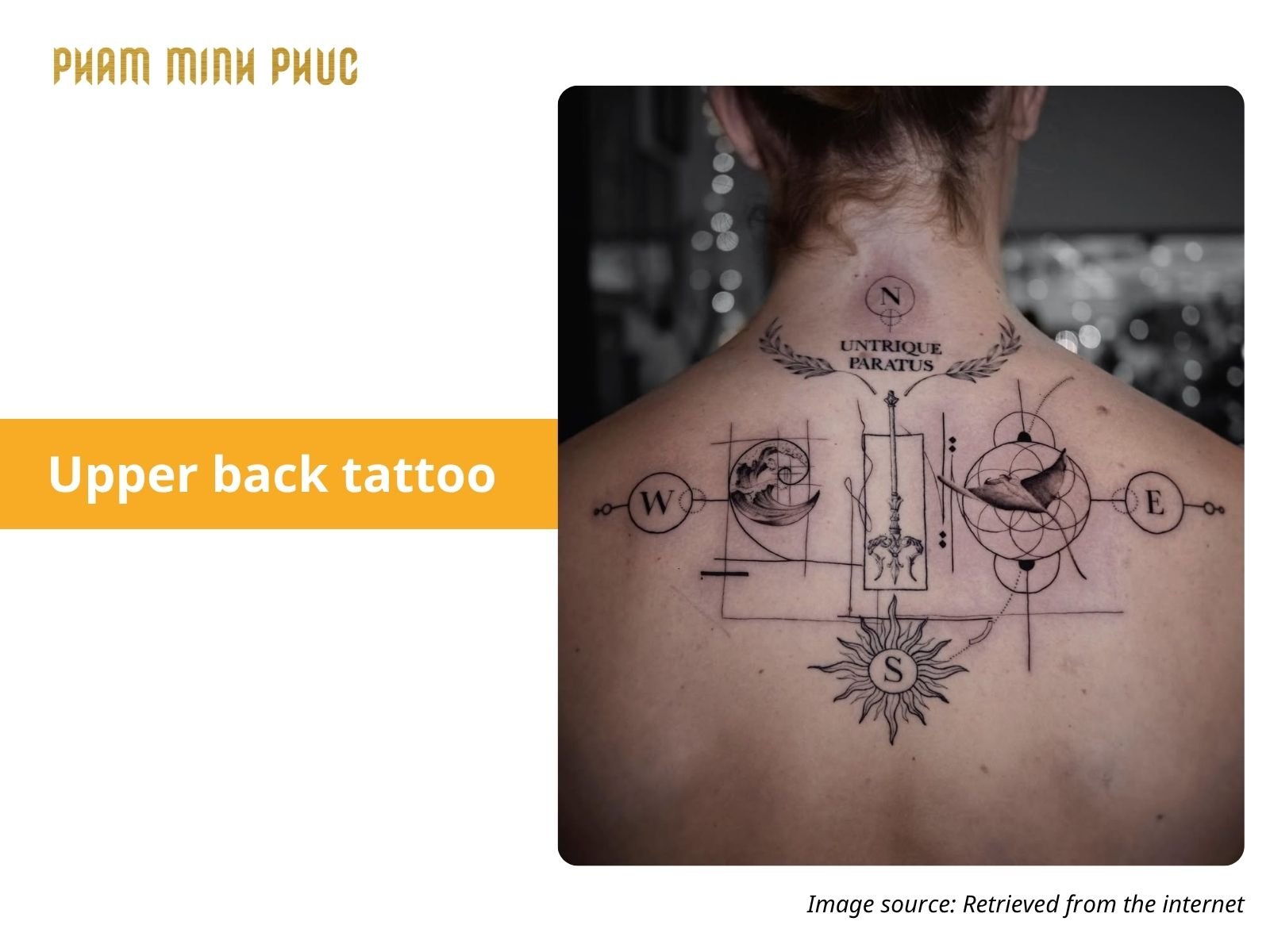geometric upper back tattoo