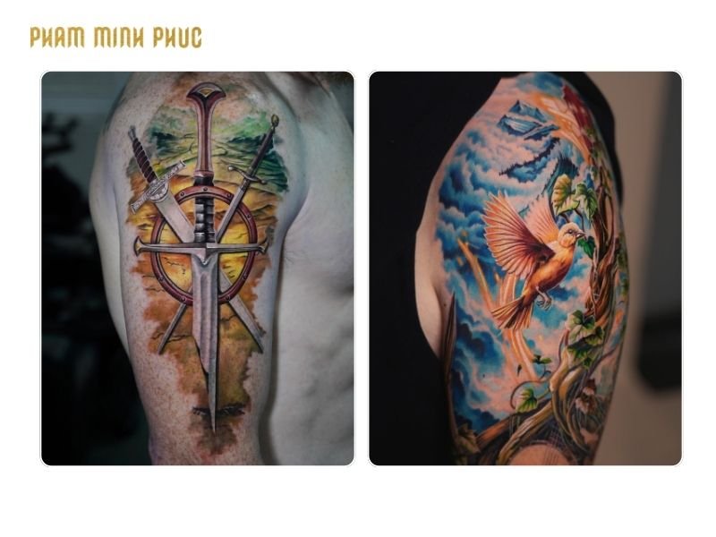 half full arm tattoo