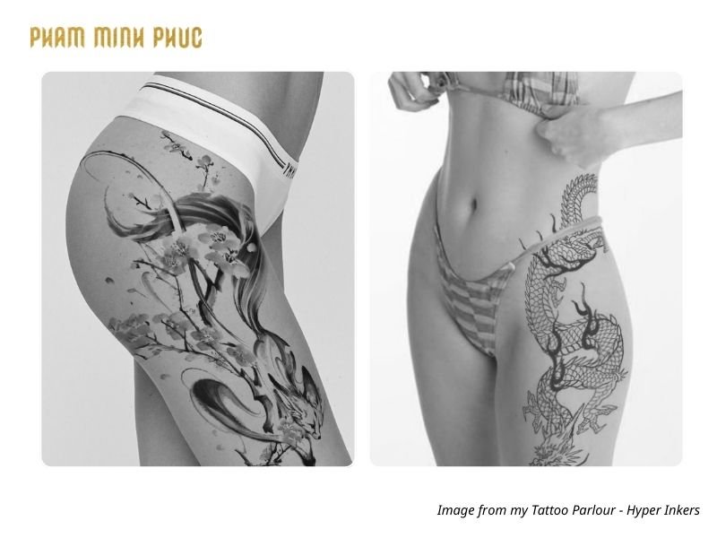 the outer thigh tattoo idea for women