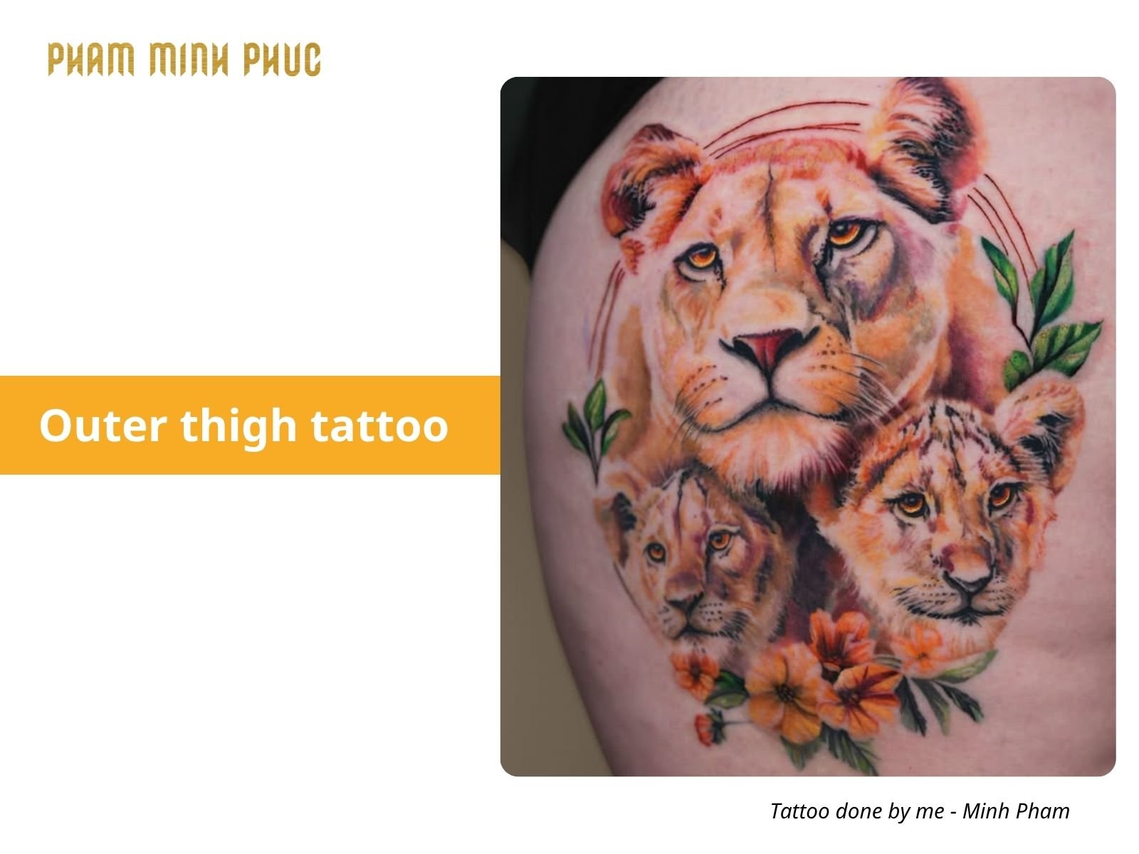 tiger portrait outer thigh tattoo