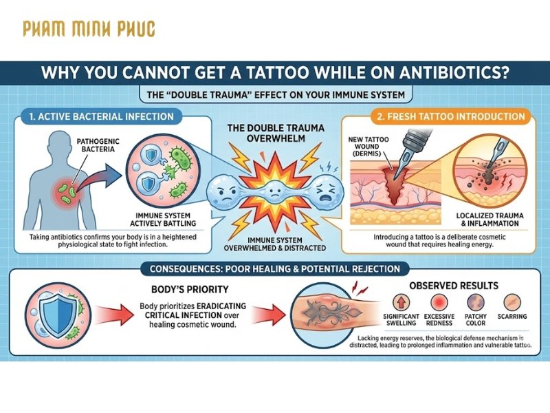 The reason why you can not get a tattoo while on antibiotics