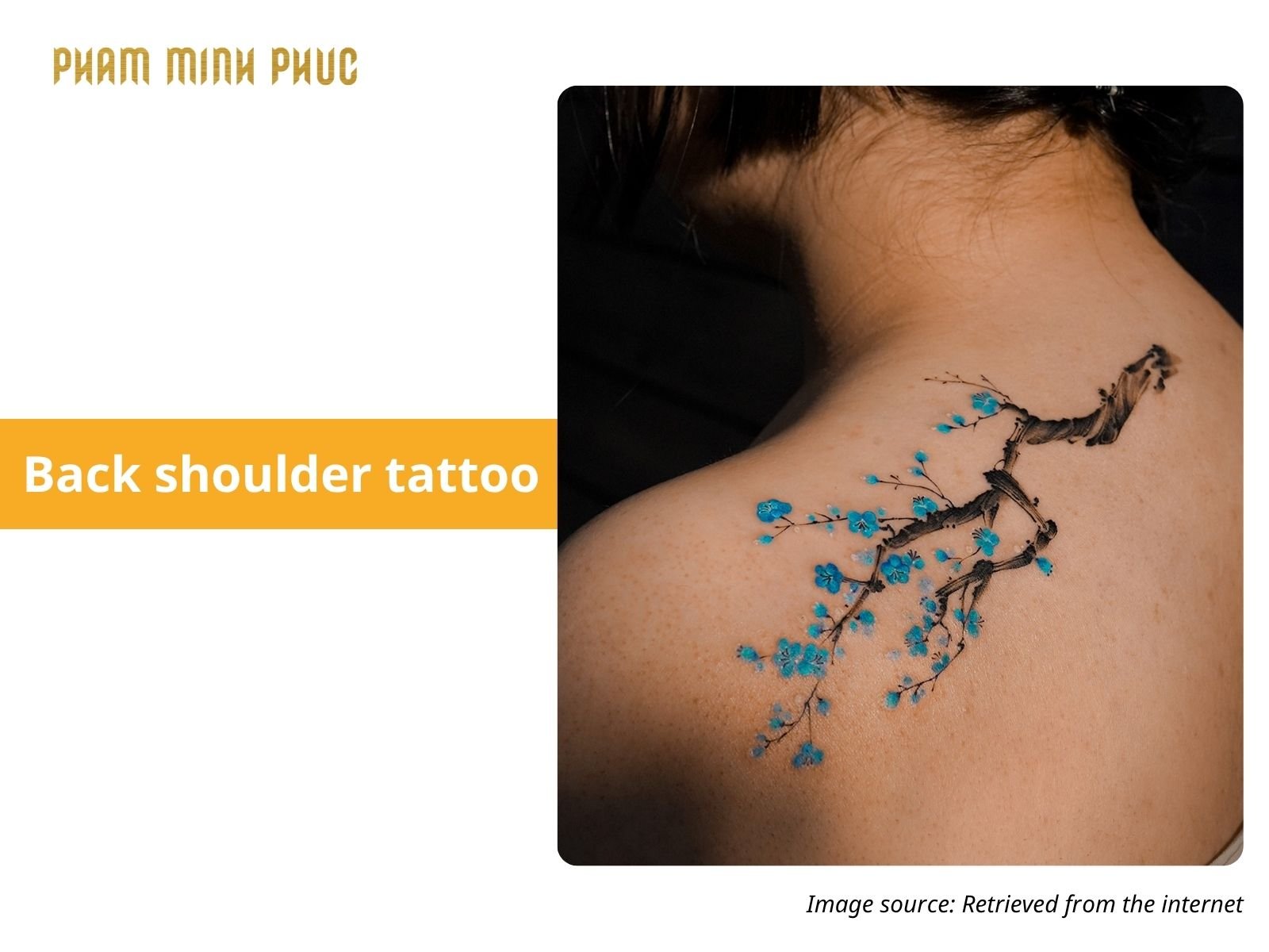 blue sakura back shoulder tattoo