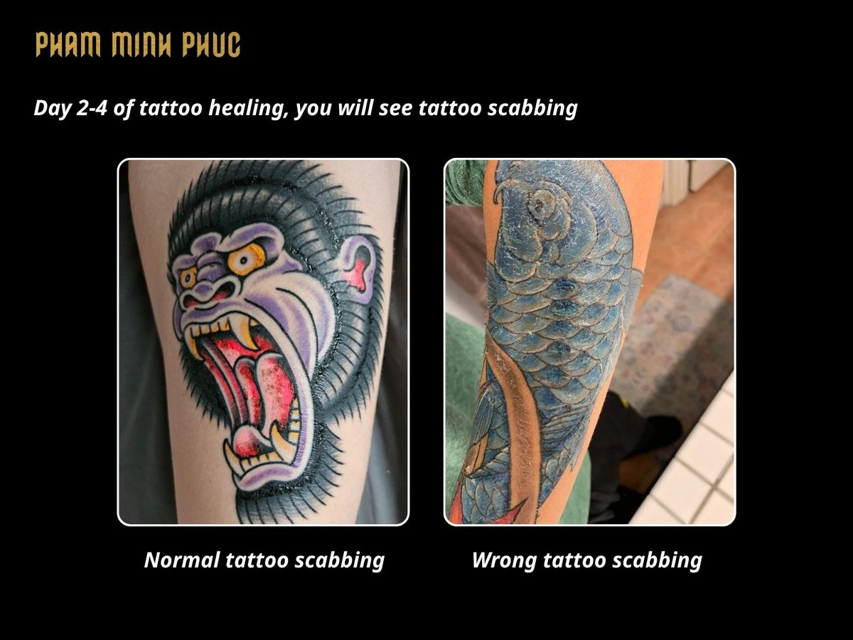 Scabbing appears in day 2 to day 4 of tattoo healing