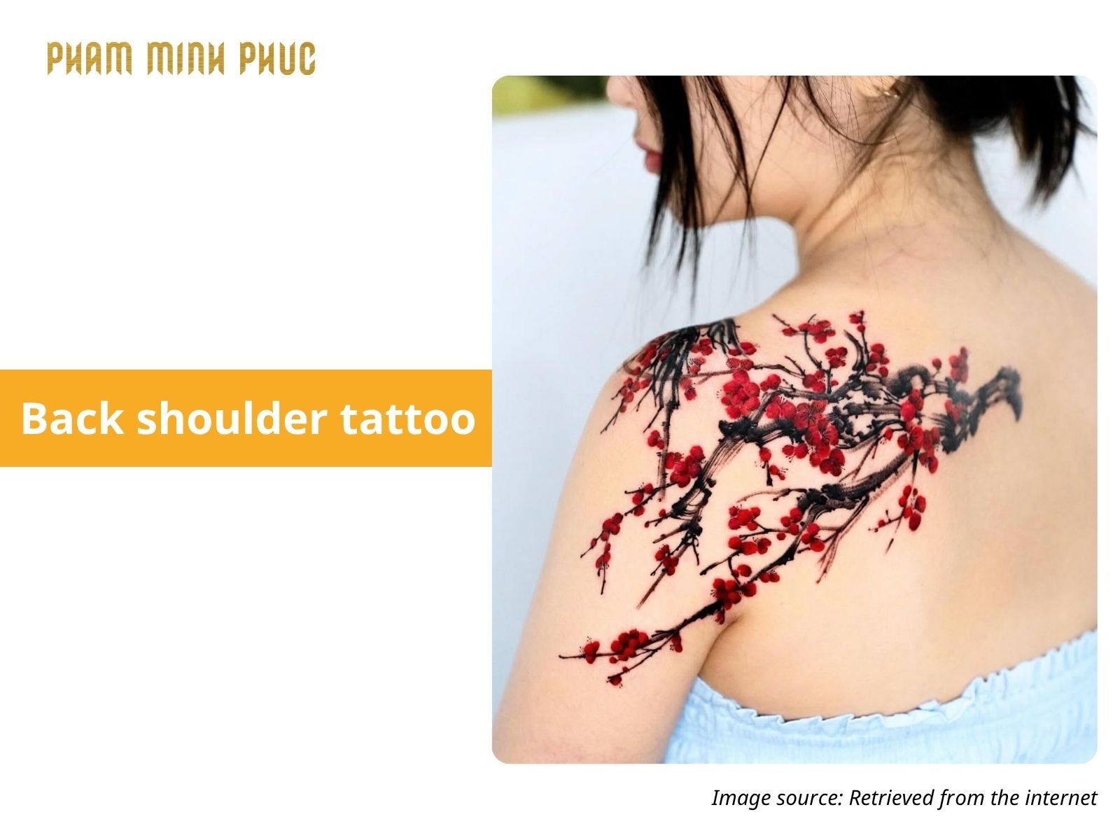 plum flower back shoulder tattoo