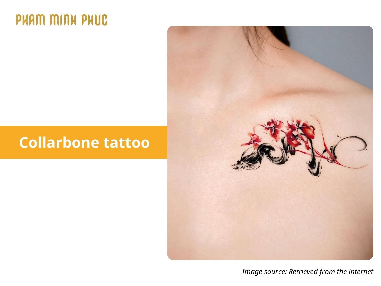 red flower collarbone tattoo