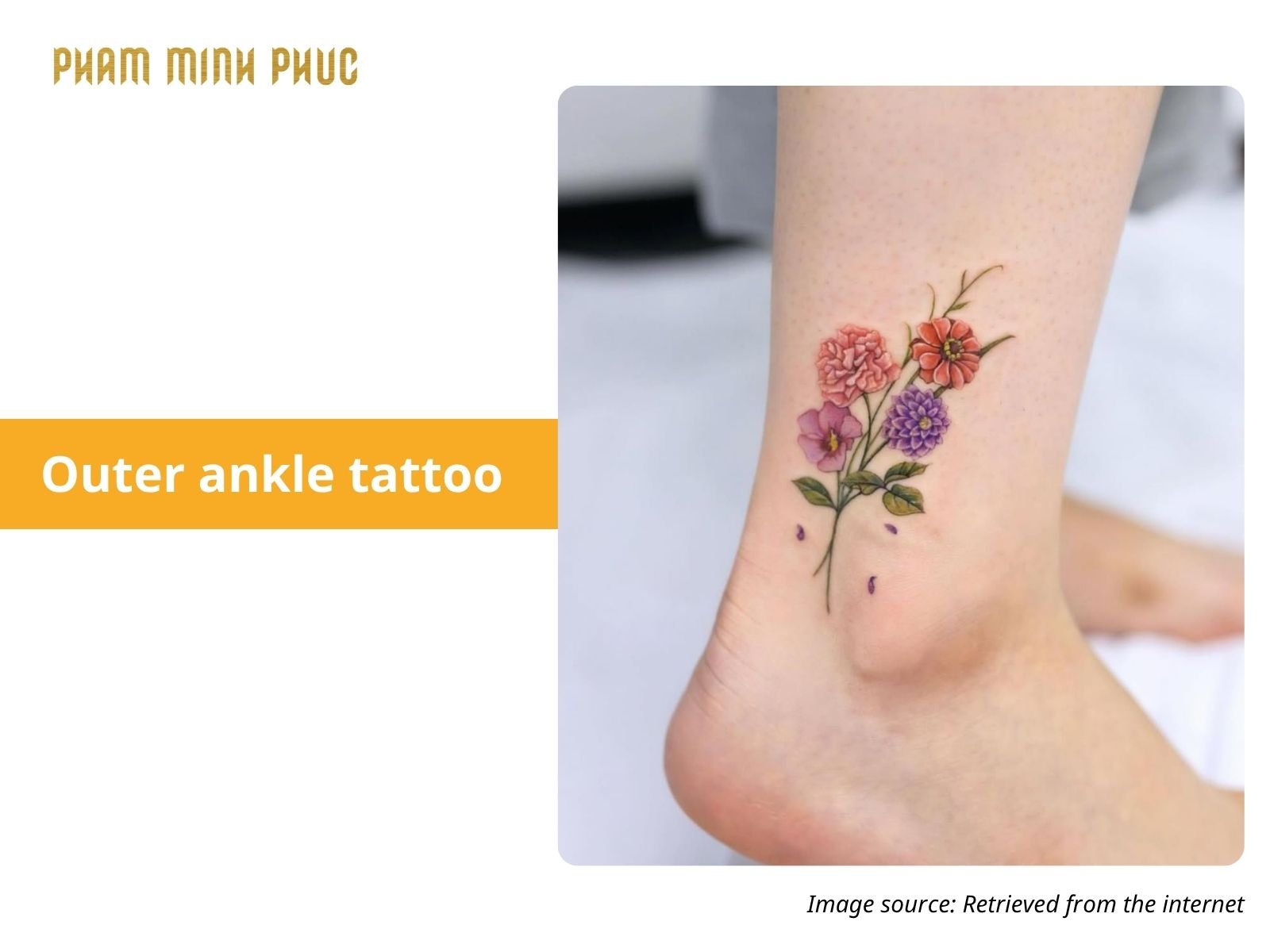 color floral outer ankle tattoo