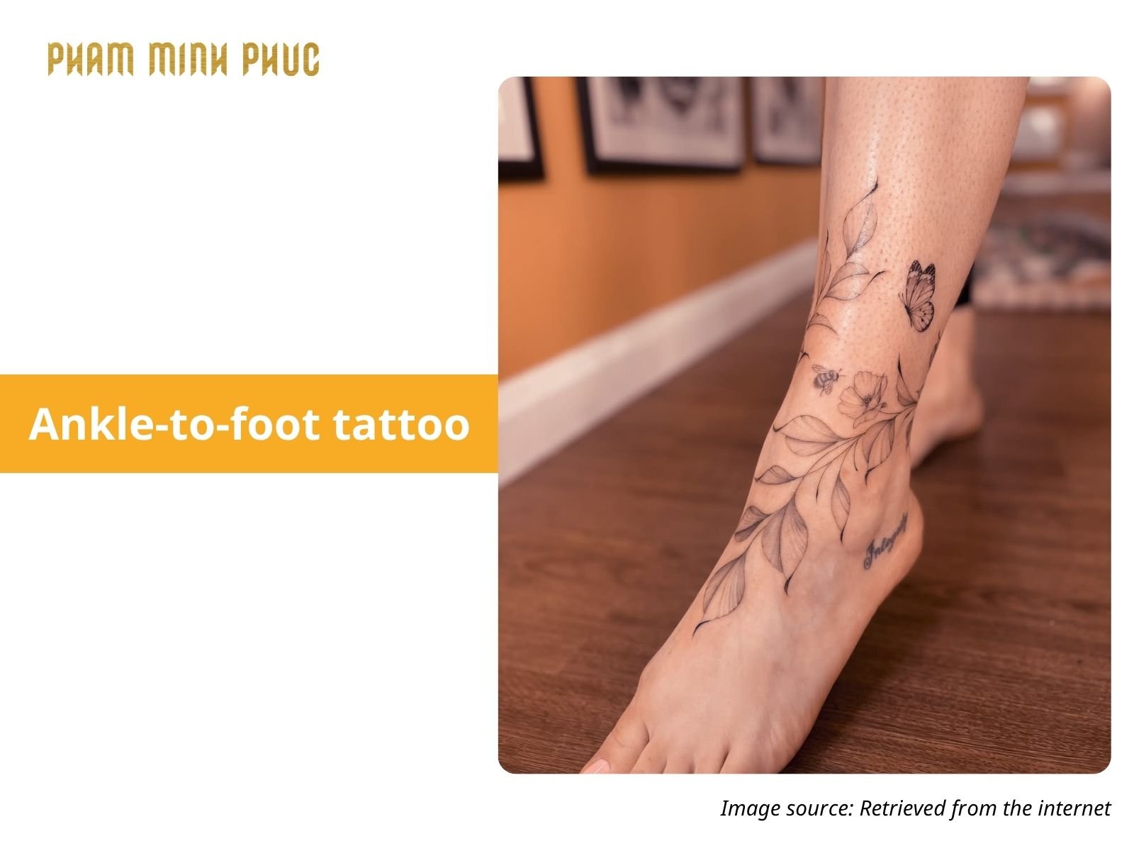 simple floral ankle-to-foot tattoo