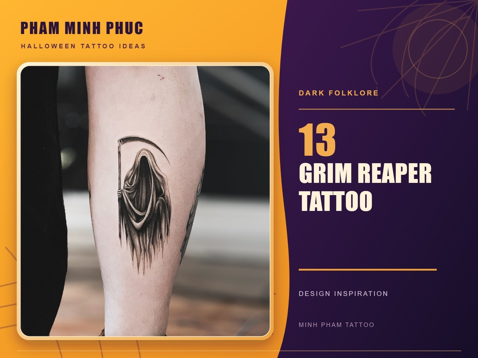 Small black grim reaper tattoo with a hooded robe and scythe on the forearm