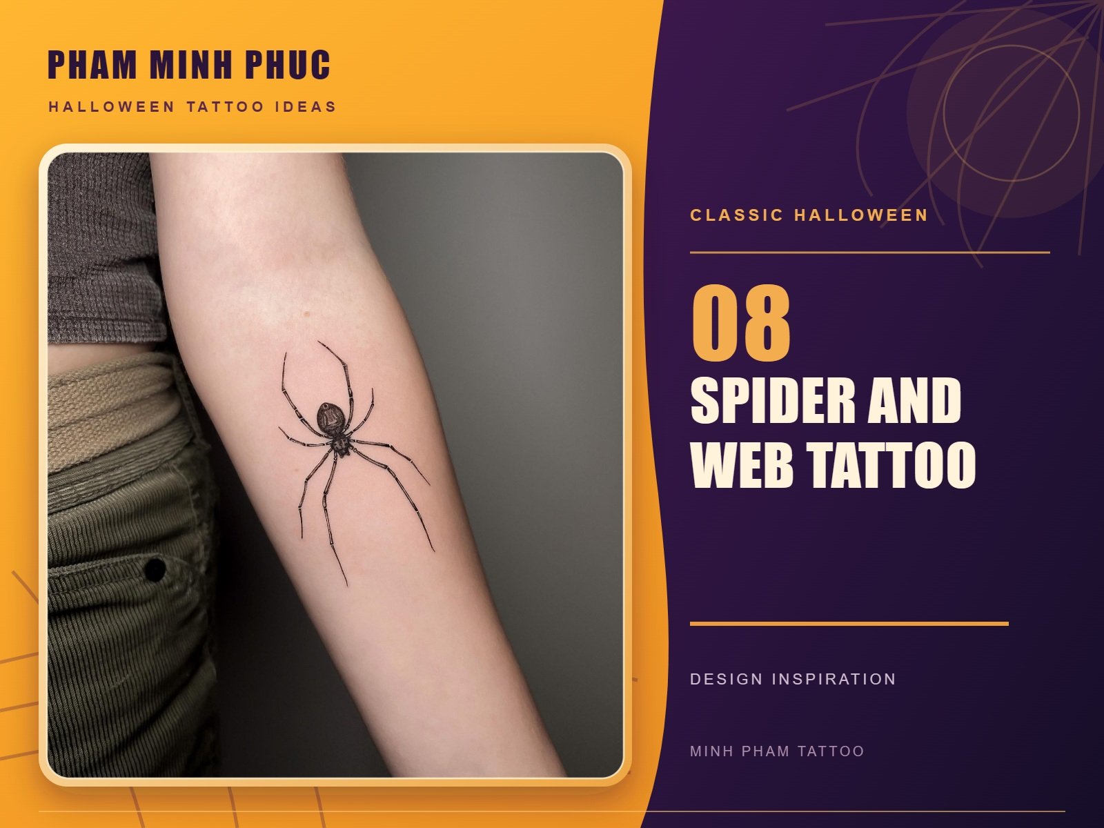 Fine line black spider tattoo on the inner forearm
